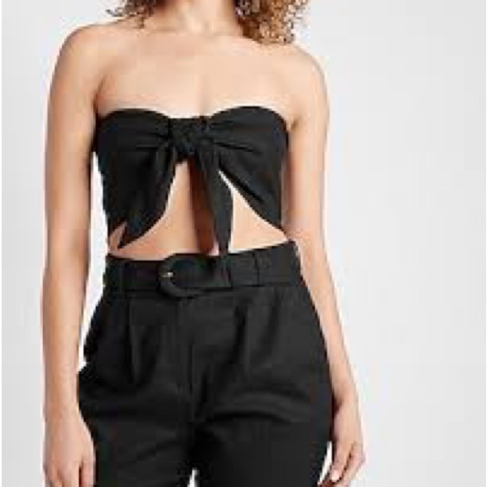EXPRESS Black Strapless Tie-Front Top